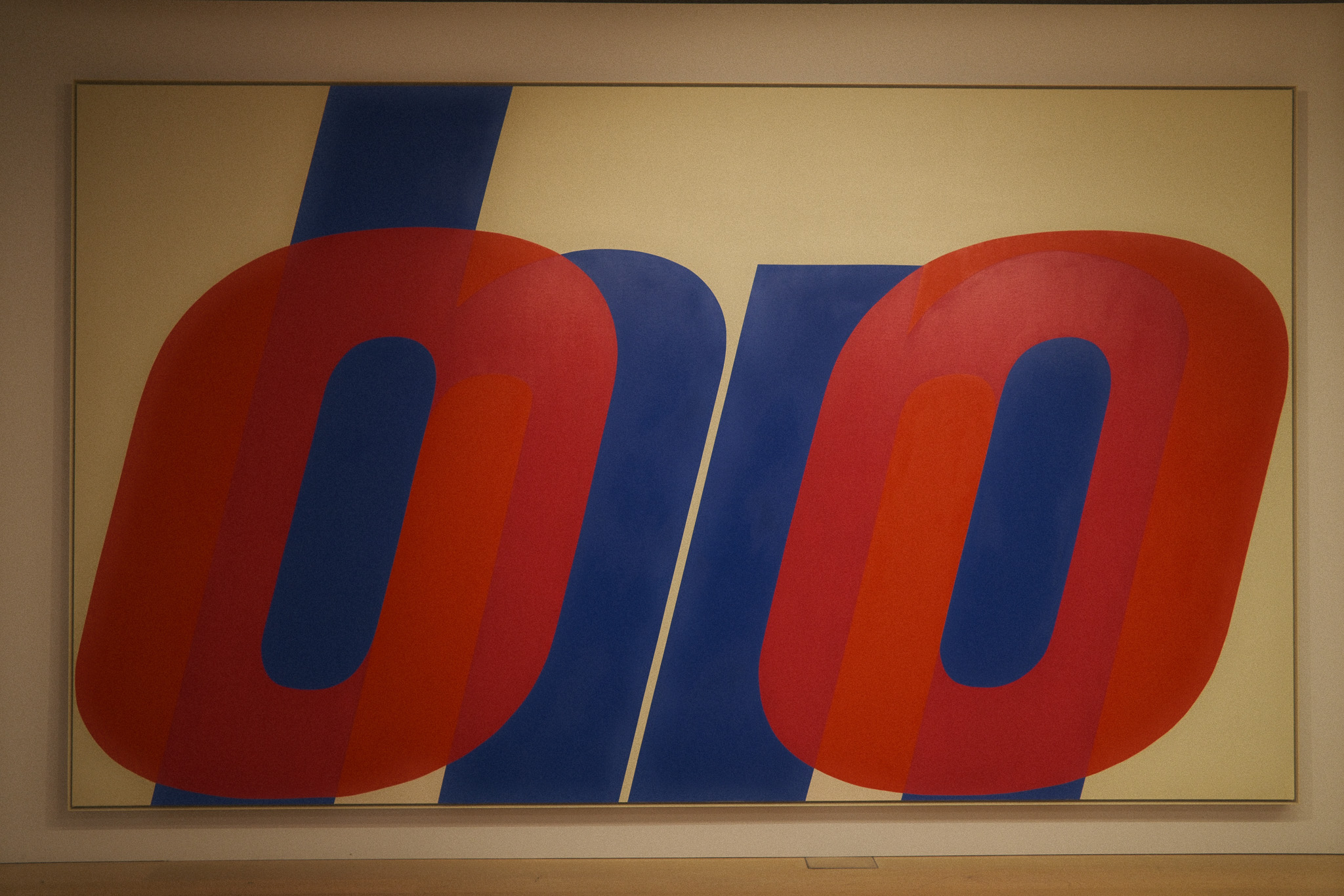 A massive painting of the words 'oh no' in red and blue by Harland Miller